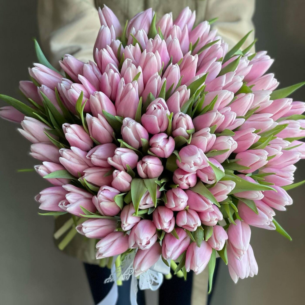 Букет цветов «101 розовый тюльпан» - фото 2