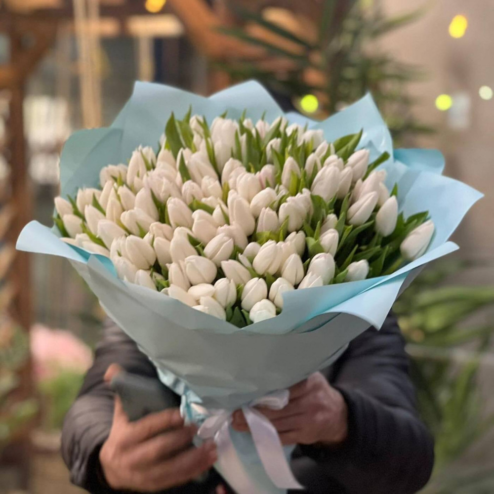 Букет цветов «101 белый тюльпан» - фото 2