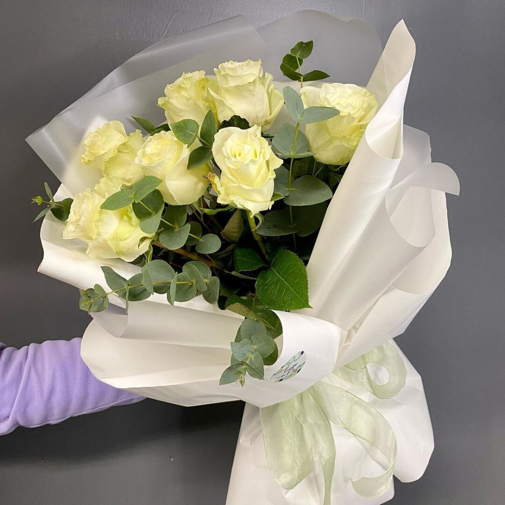 Букет цветов «Букет из 7 белых роз» - фото 3
