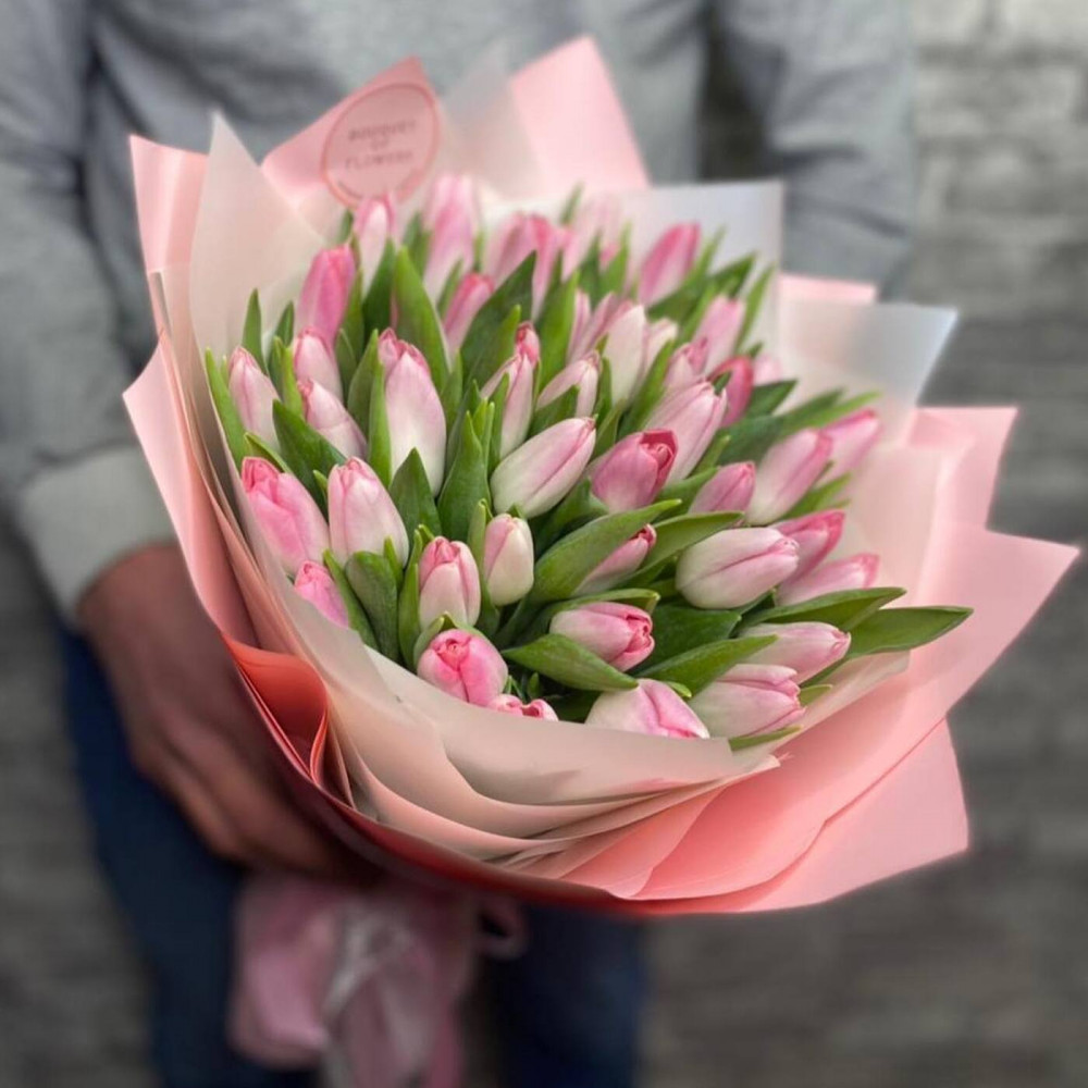 Букет цветов «Букет из 35 нежно-розовых тюльпанов»