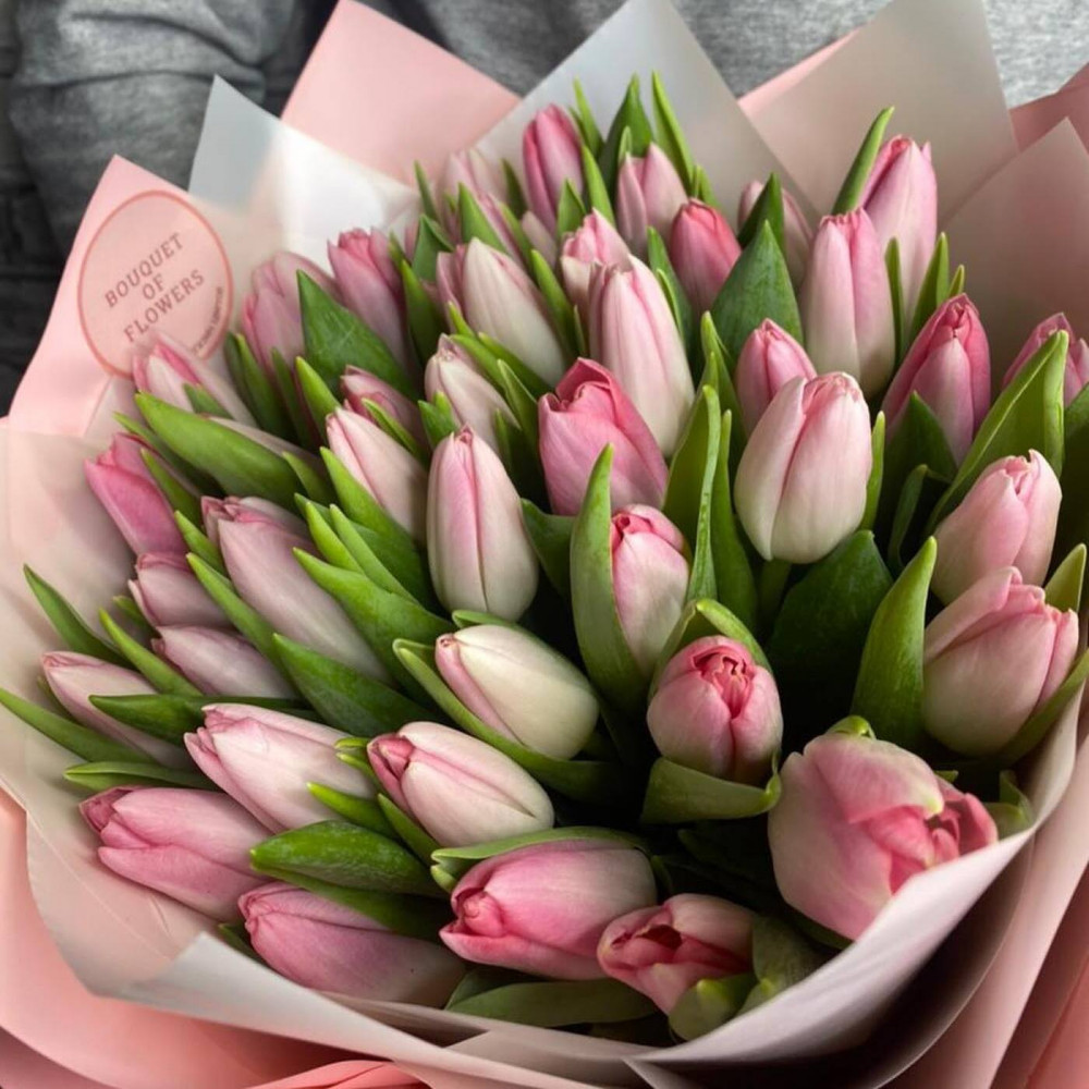 Букет цветов «Букет из 35 нежно-розовых тюльпанов» - фото 2
